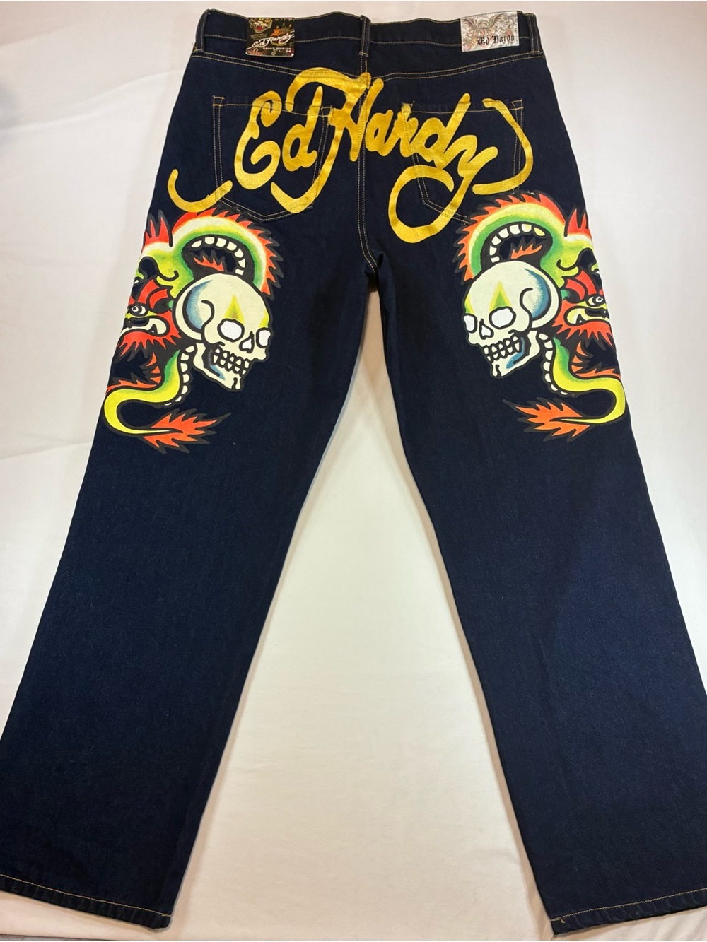 Ed Hardy Black Jeans with Yellow Script and Multicolor Skull - Picture 6 of 11